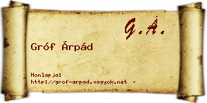 Gróf Árpád névjegykártya